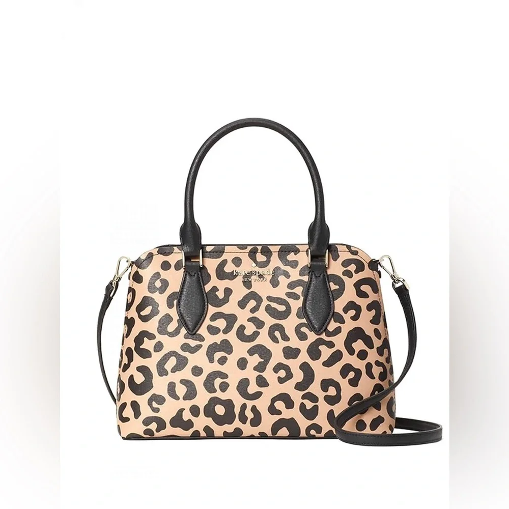 Kate Spade Darcy Graphic Leopard Small Satchel Crossbody Bag Black Trim office